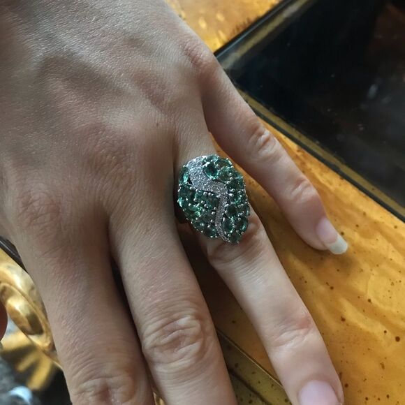 Natural Green Apatite Sterling Silver Cocktail Ring Size 7 - Picture 2 of 9